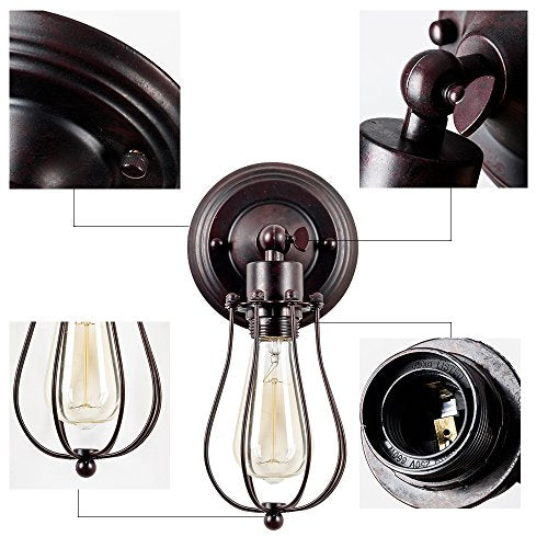 Industrial Wall Sconce Vintage Lighting Adjustable Lamp Rustic Wire Metal Cage Wall Light Shade Edison Style Antique Fixture Porch Mirror