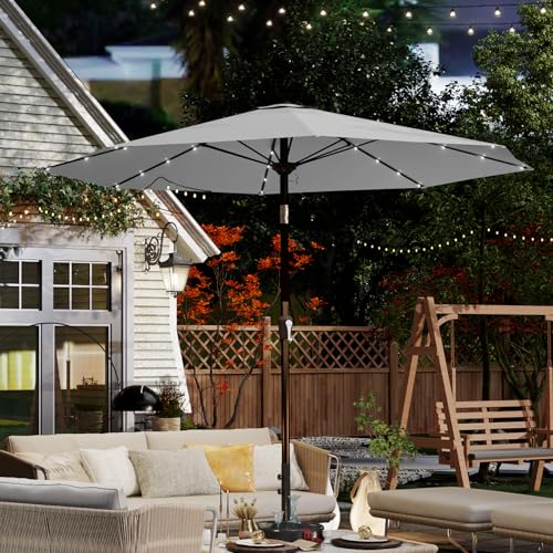 10FT Solar Umbrella 32 LED Lighted Patio Umbrella Table Market Umbrella w