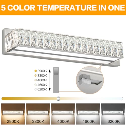 Crystal Vanity Lights for Bathroom 18W LED Bathroom Light Bar Modern Chrome Lighting Fixtures Over Mirror for Bath 22.8 inch