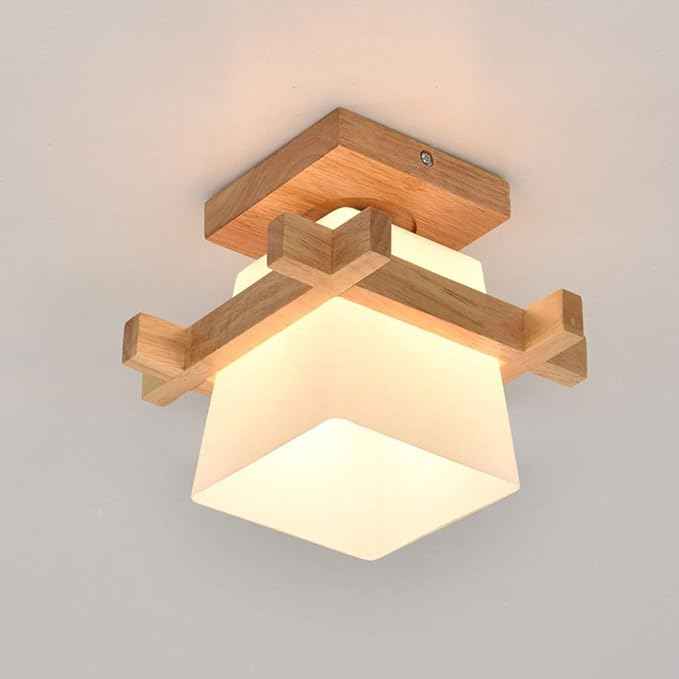 Flush Mount LED Ceiling Chandelier Wooden Ceiling Lamp Japanese Style for Bedroom Kitchen Living Room Hallway Hotel (Single Lamp Head, Without Bulb)