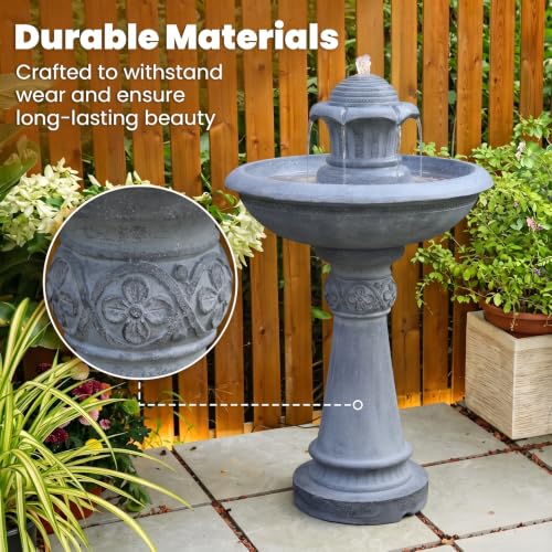 39.1H 2 Tier Outdoor Water Fountain with LED Lights Large Italian Resin Garden Fountain for Patio Yard Cascading Waterfall Feature with Quiet Pump Gray