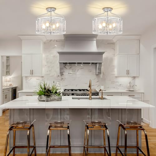 Brushed Nickel Semi Flush Mount Ceiling Lights 15.3'' Hallway Light Fixture