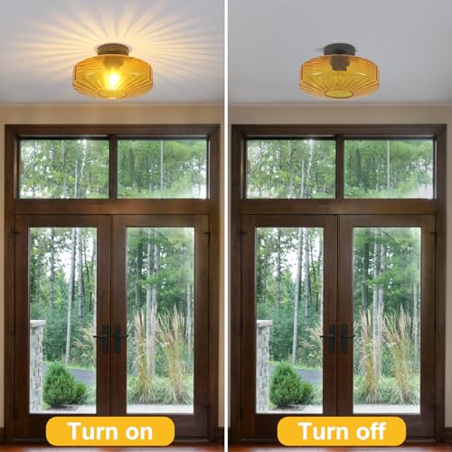 Amber Glass Ceiling Light Mid Century Retro Semi Flush Mount Ceiling Light
