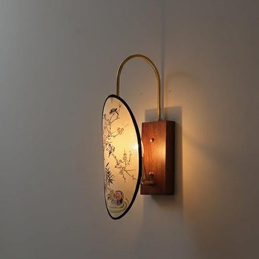 Chinese Style Zen Wall Sconce, Vintage Wood Wall Light Fixture, Retro Fabric Shade Wall Lamp, Antique Brass Sconce for Bedroom Bedside, Hallway, Foyer, Oriental Decor