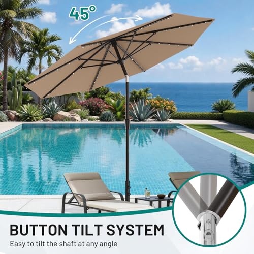 9FT Patio Umbrella with Solar Lights