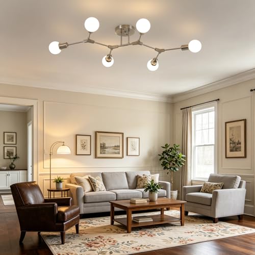 Modern Mid Century Large Nickel Sputnik Ceiling Light Fixture Chandelier