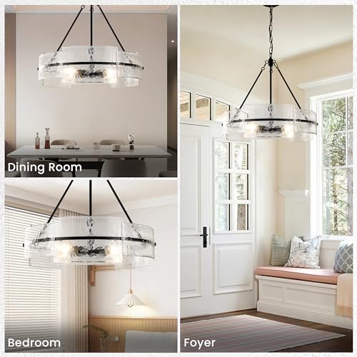 Modern Dining Room Chandelier 22” Black Textured Glass Chandelier