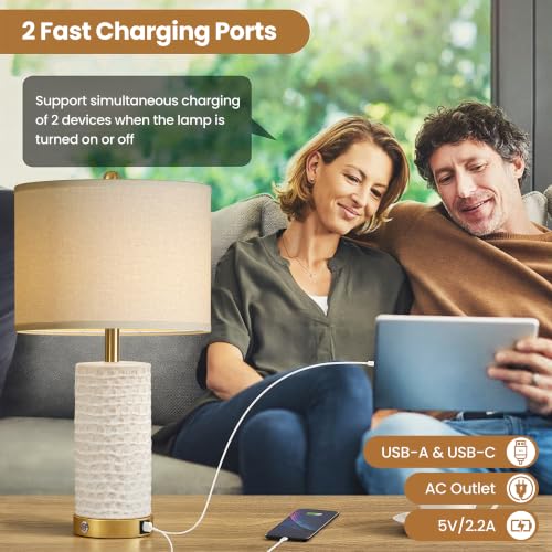 25" Ceramic Touch Table Lamp for bedroom and Living Room Set of 2 White (2 Count)