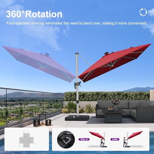 Cantilever Umbrella 10' X 10' Solar LED Light Patio Deck