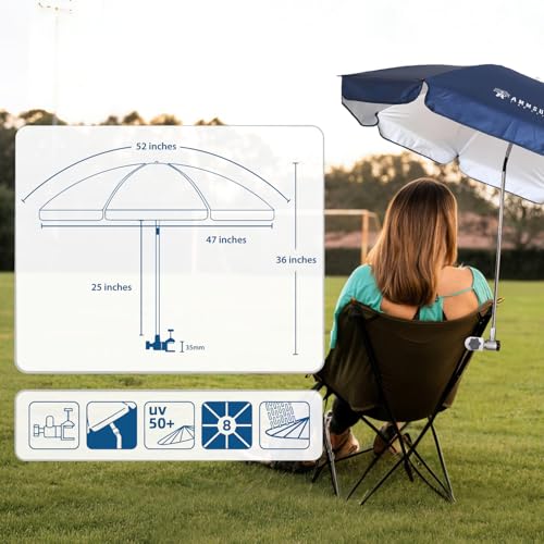Chair Umbrella with Universal Clamp Adjustable 47 inches and 360° Swivel & UPF 50+ Protection Portable Sun Umbrella