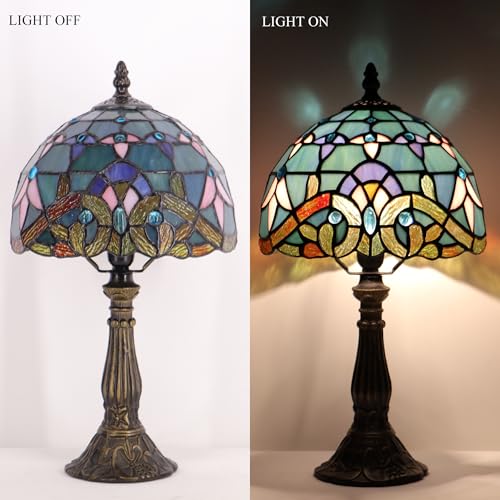 Tiffany Lamp Stained Glass Table Bedside Accent Light 8X8X14.5 inch