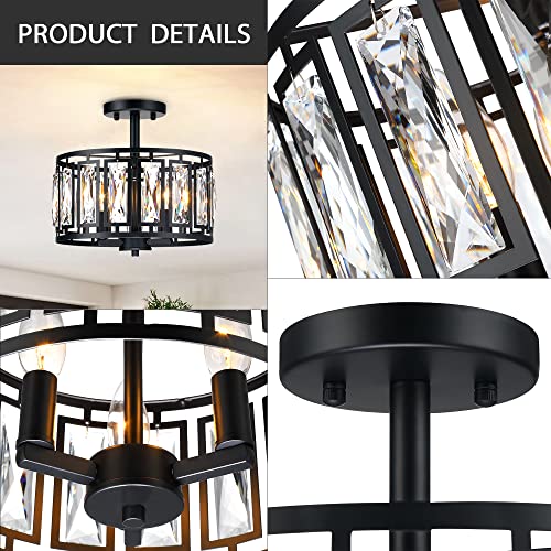 Modern Crystal Semi Flush Mount Ceiling Light Black Ceiling Light Fixtures