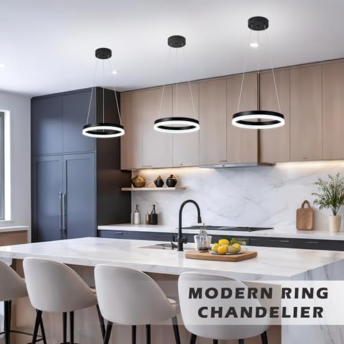 12" Black Led Ring Chandelier Ring Modern Led Chandelier 3 Pack Modern Pendant Lights Led Pendant Lights Adjustable Height Light Contemporary Light Fixture for Kitchen Island Dining Room