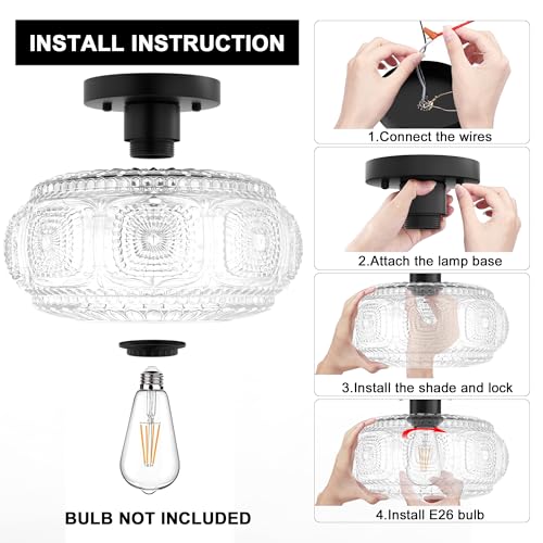 11 Inch Globe Glass Semi Flush Mount Ceiling Light Fixture