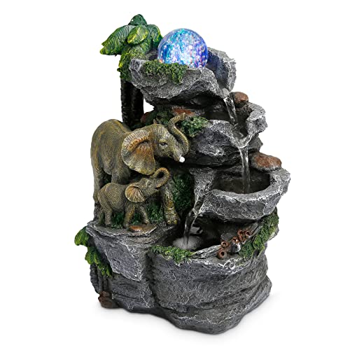 Elephant Fountain Tabletop Waterfall Fountain Indoor with LED