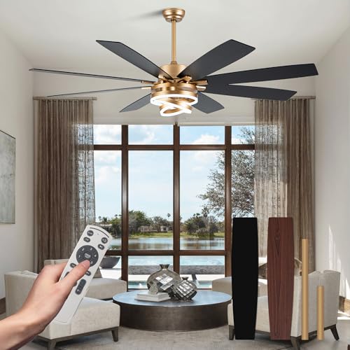 72" Gold Modern Ceiling Fans with Lights Remote