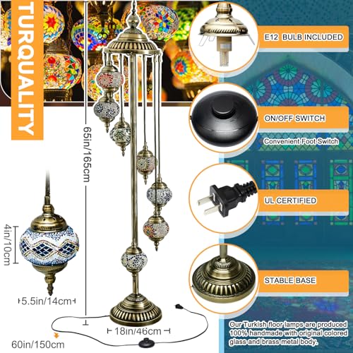 Turkish Lamp Moroccan Floor Lamp Handmade Globe Living Floor Lighting Bohemia Standing Lighting for Decorative Home Designs