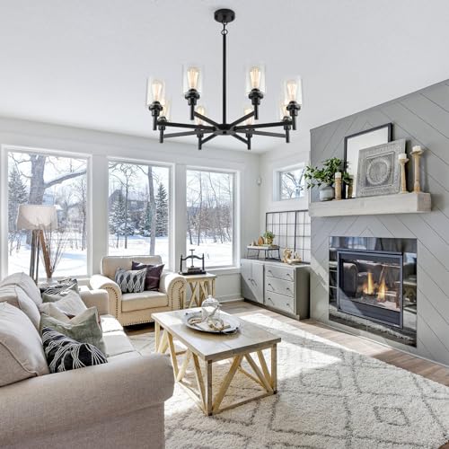 8 Light Black Farmhouse Chandeliers Light Fixture for Dining Room