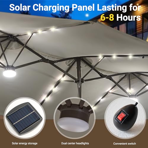 15 Ft Umbrella Outdoor Patio Solar Lights With Base