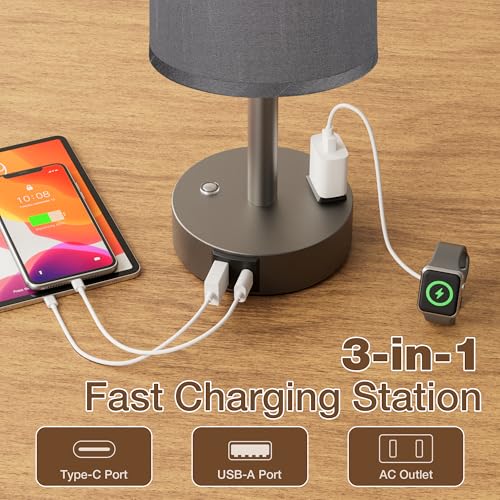 Grey Touch Bedside Lamp for Bedroom