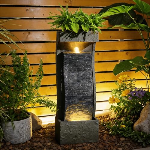 35H Modern Outdoor Water Fountain with Warm Light