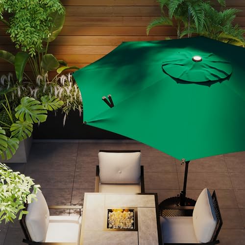 9FT Lyon Outdoor Patio Umbrella Outdoor Table Umbrella with Push Button Tilt and Crank Market Umbrella 8 Sturdy Ribs UV Protection Waterproof for Garden Deck Backyard Pool Dark Green