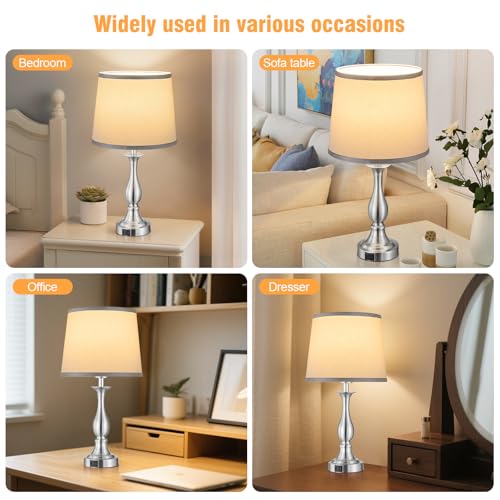 Bedside Table Lamp Touch Control Bedroom Lamps with USB A + C Charging Port 3 Way Dimmable Touch Lamps for Nightstand Living Room Bedroom Dorm Home Office Reading (2 Count)