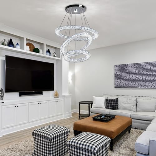 3 Ring Dimmable Crystal Chandelier Ceiling Light