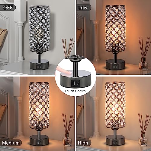 Black Crystal Touch Lamp with USB