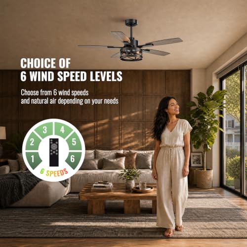 52 Inch Ceiling Fan with Light and Remote Control (Wood Grain - Flush Mount / 52 Inch)