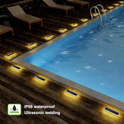 Solar Step Lights Outdoor IP68 Waterproof 6 Pack Warm White Bar (6 Count)