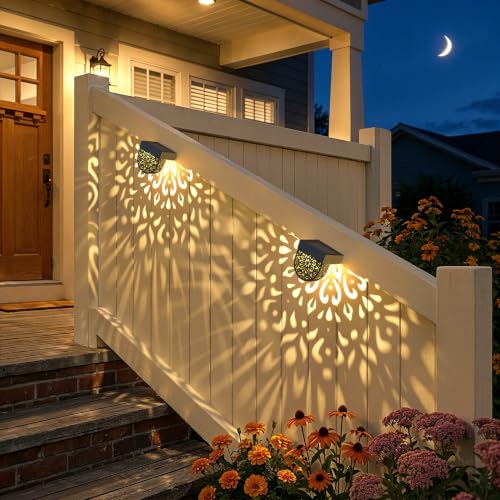 Solar Fence Lights 6 Pack Solar Deck Step Wall Lights Outdoor Waterproof LED Decorations Warm Yellow Light Decorative Lighting for Garden