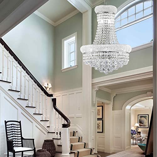10 Lights Chrome Finish Empire Crystal Chandelier Lighting for Dining Room Living Room Foyer Hallway Bedroom Entryway