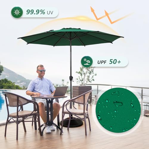 9FT Lyon Outdoor Patio Umbrella Outdoor Table Umbrella with Push Button Tilt and Crank Market Umbrella 8 Sturdy Ribs UV Protection Waterproof for Garden Deck Backyard Pool Dark Green