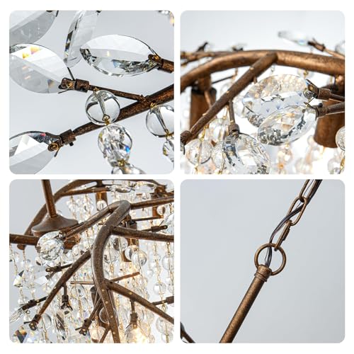 Large Vintage Farmhouse Branch Crystal Chandelier for Dining Room
