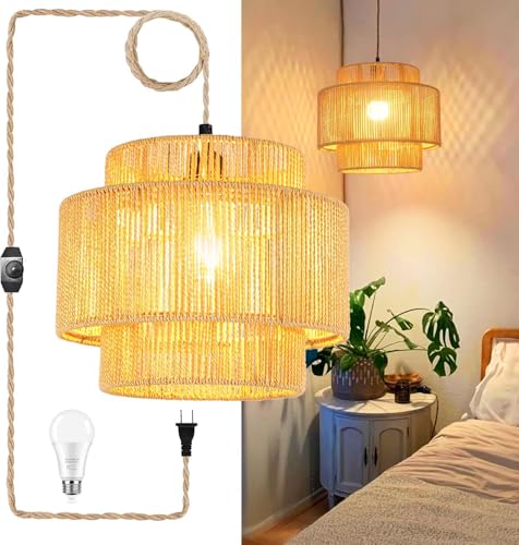 Plug in Pendant Light Hanging Lights with Plug in Cord Boho Hanging Lamp Dimmable