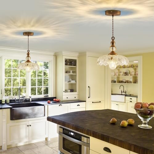 Vintage Glass Pendant Light Fixture Brass Modern Adjustable Chandelier Farmhouse Hanging Light for Hallway Porch Kitchen Bedroom Coffee Shop Dining Room Island
