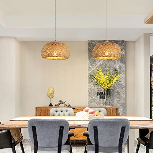 Bamboo Plug in Pendant Light with 14ft Handmade Woven Light Cord