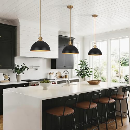 13 Inch Black and Gold Metal Pendant Light Kitchen Island