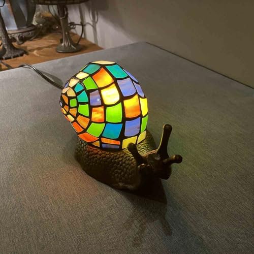 L13003 Multicolor Land Snail Tiffany Style Stained Glass Accent Lamp