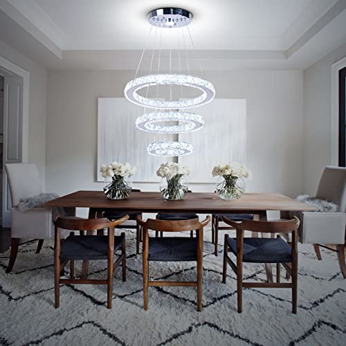 3 Ring Crystal Chandelier Adjustable 3CCT LED Pendant