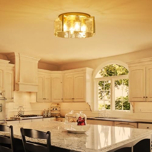17.3" Modern Gold Semi Flush Mount Ceiling Light Fixture Glass 4
