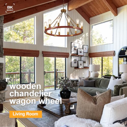 Farmhouse Wagon Wheel Chandelier 31" Rustic Gold Chandelier for Dining Room