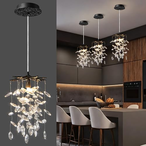 8.3" Black Crystal Pendant Light for Kitchen Island