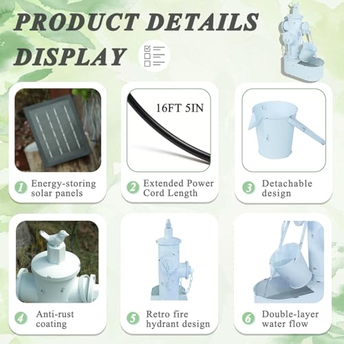 Metal Fire Hydrant Solar Water Fountain with Backup Battery