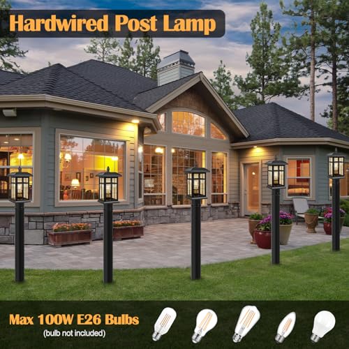 Dusk to Dawn Black Outdoor Post Light Fixture Electric Hardwired