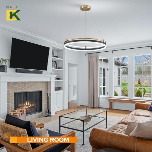 Modern LED Pendant Light D24in Black Gold Dimmable Circular LED Chandelier 1 Ring with Remote