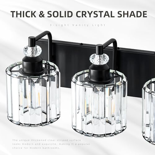 4 Light Black Bathroom Light Fixtures Over Mirror Modern Vanity Lights Crystal Wall Sconce Vintage Bathroom Lighting with Crystal Shade E26 Base for Bedroom