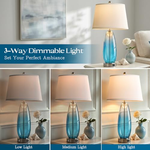 27" Glass Table Lamps for Living Room (Gradient Blue)