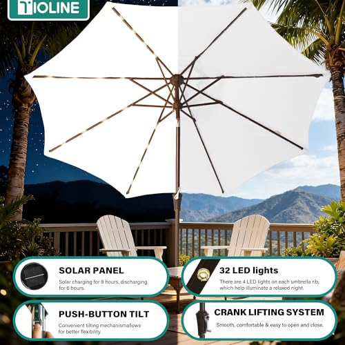 9 FT Patio Umbrella Outdoor patio deck umbrella with lights White